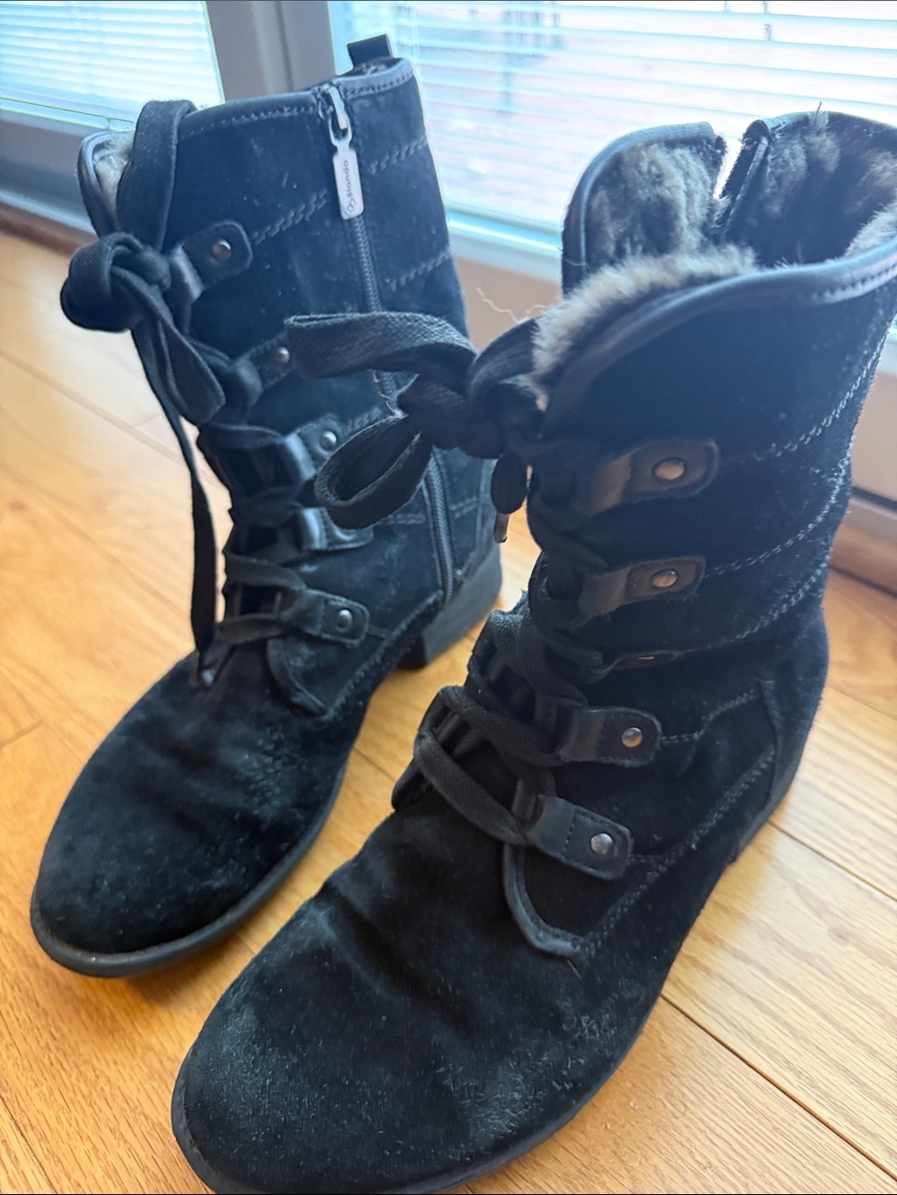 Blondo Black Suede Lace-Up Fur-Trim Boots